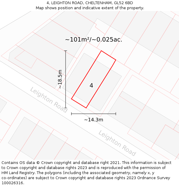 4, LEIGHTON ROAD, CHELTENHAM, GL52 6BD: Plot and title map