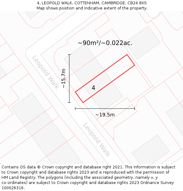 4, LEOPOLD WALK, COTTENHAM, CAMBRIDGE, CB24 8XS: Plot and title map