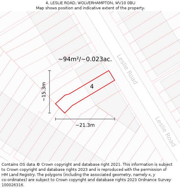 4, LESLIE ROAD, WOLVERHAMPTON, WV10 0BU: Plot and title map