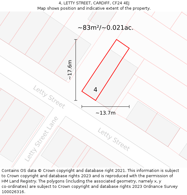 4, LETTY STREET, CARDIFF, CF24 4EJ: Plot and title map