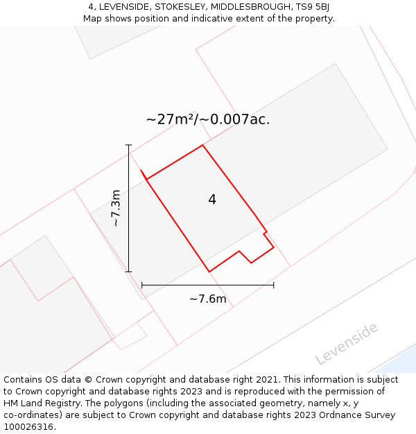 4, LEVENSIDE, STOKESLEY, MIDDLESBROUGH, TS9 5BJ: Plot and title map