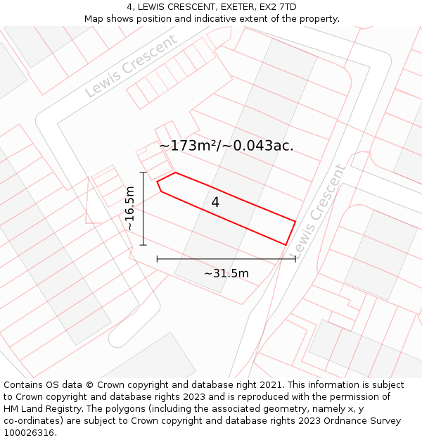4, LEWIS CRESCENT, EXETER, EX2 7TD: Plot and title map