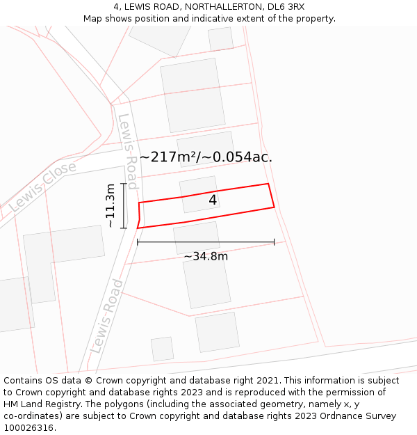 4, LEWIS ROAD, NORTHALLERTON, DL6 3RX: Plot and title map