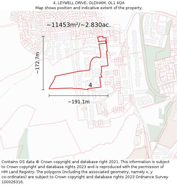 4, LEYWELL DRIVE, OLDHAM, OL1 4QA: Plot and title map