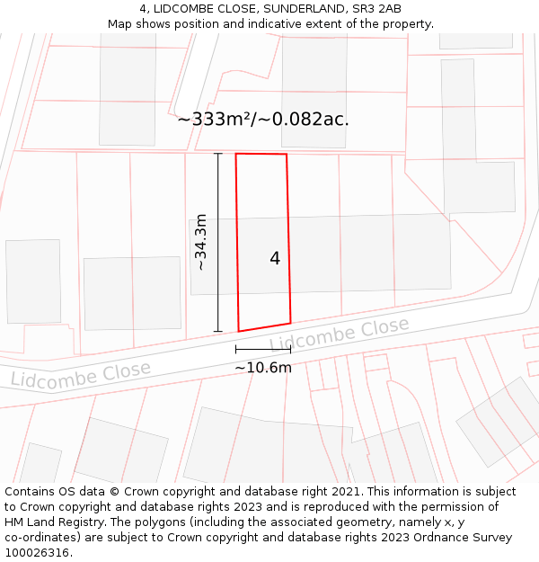4, LIDCOMBE CLOSE, SUNDERLAND, SR3 2AB: Plot and title map