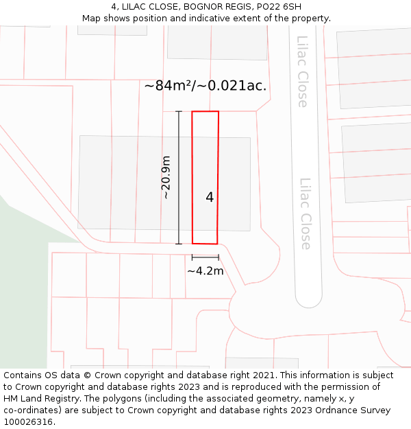 4, LILAC CLOSE, BOGNOR REGIS, PO22 6SH: Plot and title map