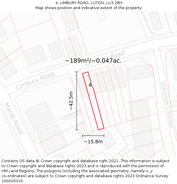 4, LIMBURY ROAD, LUTON, LU3 2RH: Plot and title map