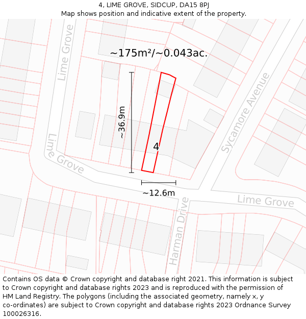 4, LIME GROVE, SIDCUP, DA15 8PJ: Plot and title map