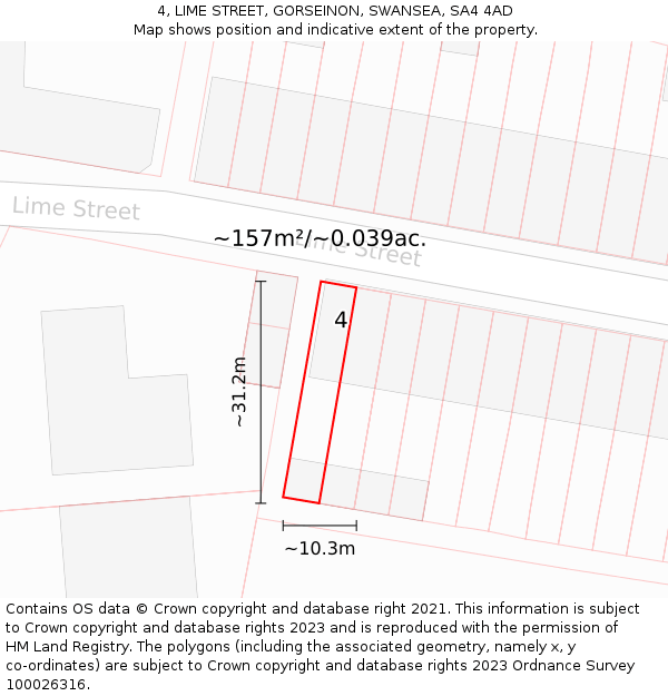 4, LIME STREET, GORSEINON, SWANSEA, SA4 4AD: Plot and title map