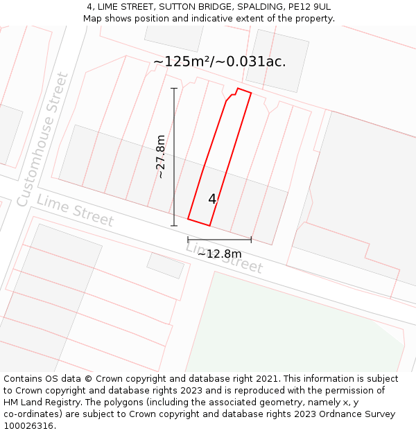 4, LIME STREET, SUTTON BRIDGE, SPALDING, PE12 9UL: Plot and title map