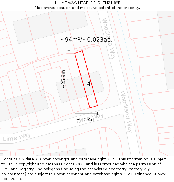 4, LIME WAY, HEATHFIELD, TN21 8YB: Plot and title map
