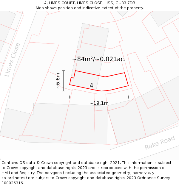 4, LIMES COURT, LIMES CLOSE, LISS, GU33 7DR: Plot and title map