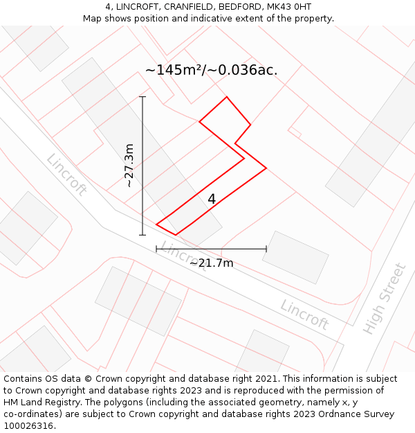 4, LINCROFT, CRANFIELD, BEDFORD, MK43 0HT: Plot and title map