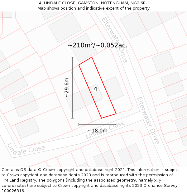 4, LINDALE CLOSE, GAMSTON, NOTTINGHAM, NG2 6PU: Plot and title map