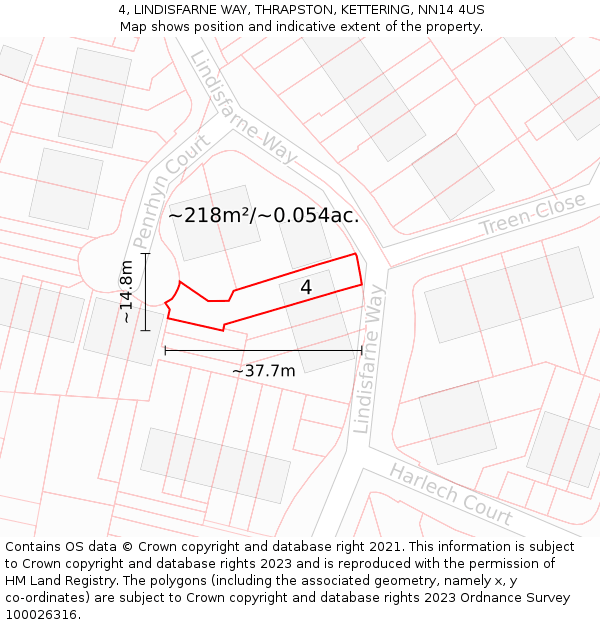 4, LINDISFARNE WAY, THRAPSTON, KETTERING, NN14 4US: Plot and title map