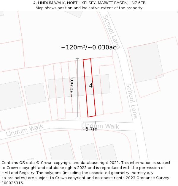 4, LINDUM WALK, NORTH KELSEY, MARKET RASEN, LN7 6ER: Plot and title map