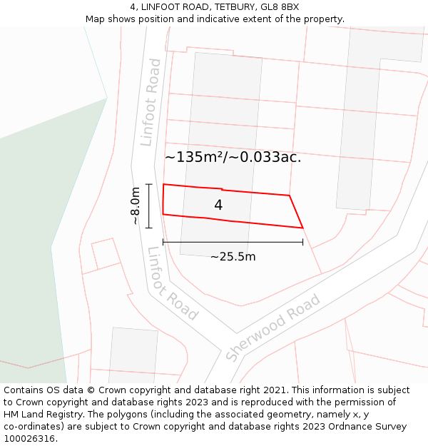 4, LINFOOT ROAD, TETBURY, GL8 8BX: Plot and title map