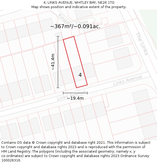 4, LINKS AVENUE, WHITLEY BAY, NE26 1TG: Plot and title map