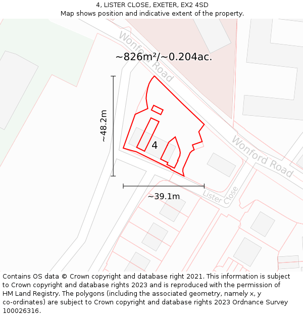 4, LISTER CLOSE, EXETER, EX2 4SD: Plot and title map