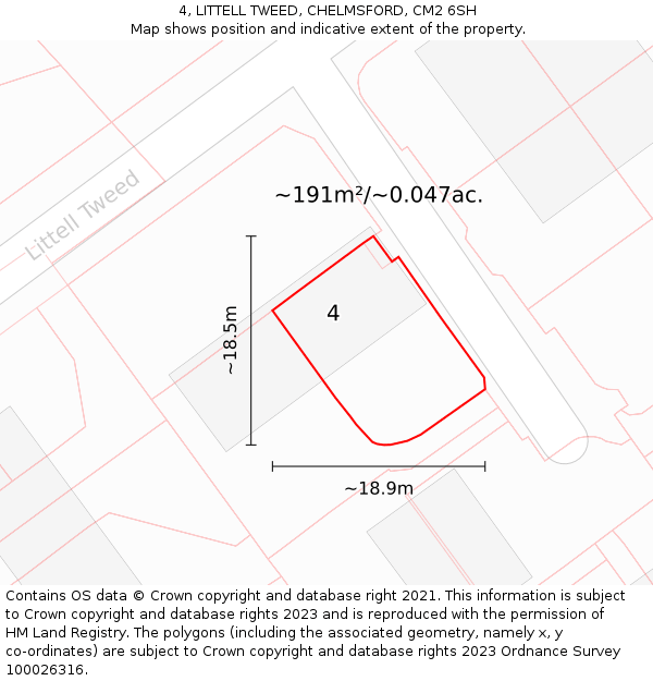 4, LITTELL TWEED, CHELMSFORD, CM2 6SH: Plot and title map