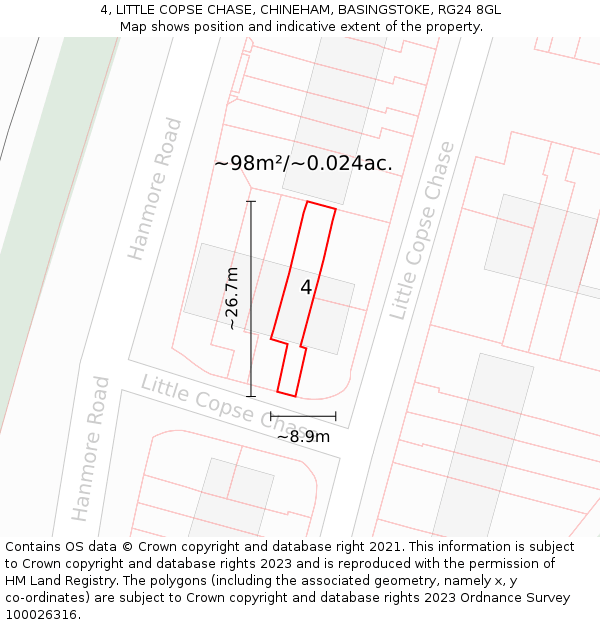 4, LITTLE COPSE CHASE, CHINEHAM, BASINGSTOKE, RG24 8GL: Plot and title map