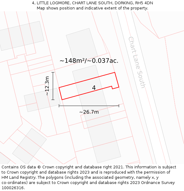 4, LITTLE LOGMORE, CHART LANE SOUTH, DORKING, RH5 4DN: Plot and title map