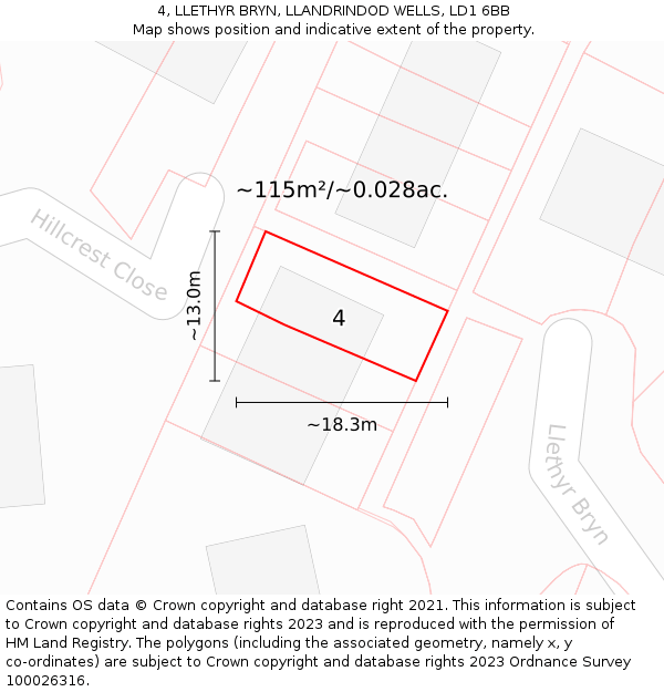 4, LLETHYR BRYN, LLANDRINDOD WELLS, LD1 6BB: Plot and title map