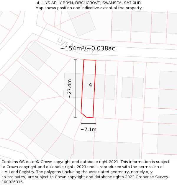4, LLYS AEL Y BRYN, BIRCHGROVE, SWANSEA, SA7 0HB: Plot and title map