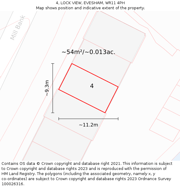 4, LOCK VIEW, EVESHAM, WR11 4PH: Plot and title map