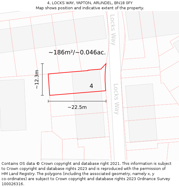 4, LOCKS WAY, YAPTON, ARUNDEL, BN18 0FY: Plot and title map