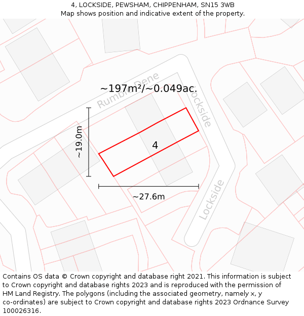 4, LOCKSIDE, PEWSHAM, CHIPPENHAM, SN15 3WB: Plot and title map