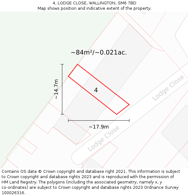 4, LODGE CLOSE, WALLINGTON, SM6 7BD: Plot and title map