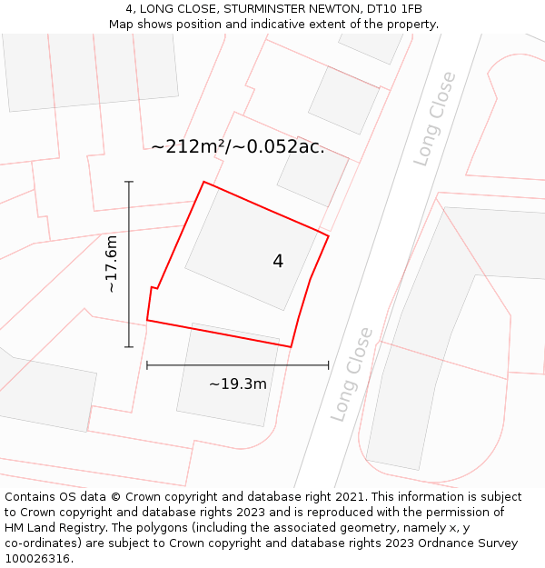 4, LONG CLOSE, STURMINSTER NEWTON, DT10 1FB: Plot and title map