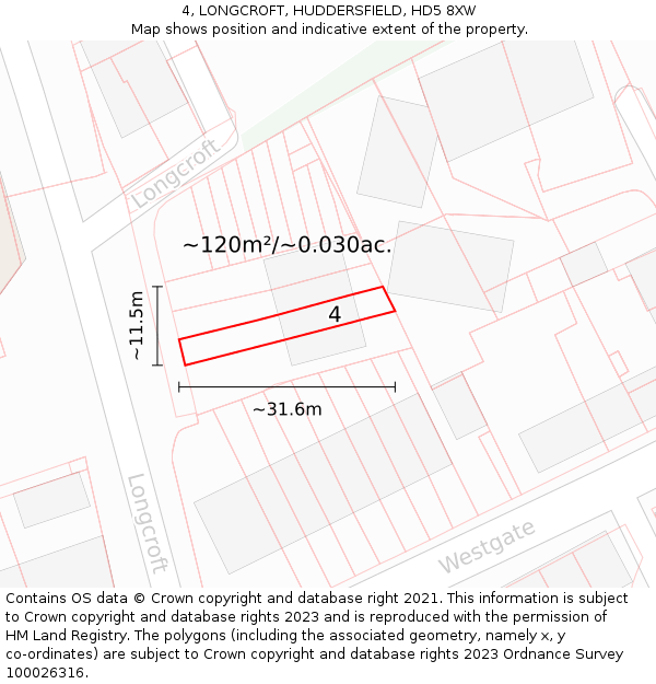 4, LONGCROFT, HUDDERSFIELD, HD5 8XW: Plot and title map