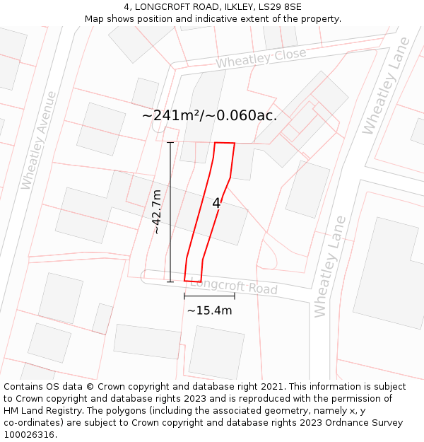 4, LONGCROFT ROAD, ILKLEY, LS29 8SE: Plot and title map