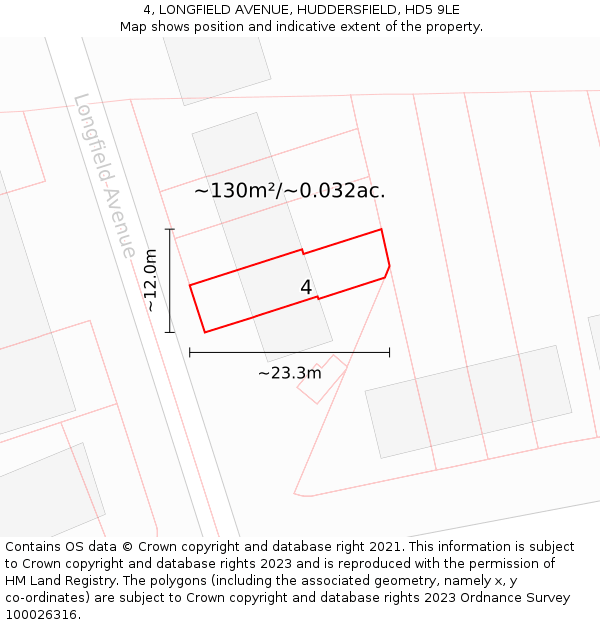 4, LONGFIELD AVENUE, HUDDERSFIELD, HD5 9LE: Plot and title map