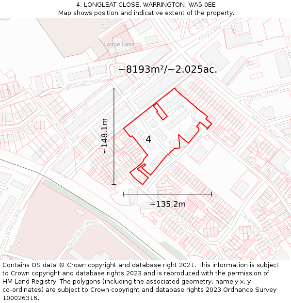 4, LONGLEAT CLOSE, WARRINGTON, WA5 0EE: Plot and title map
