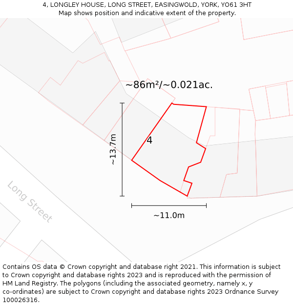4, LONGLEY HOUSE, LONG STREET, EASINGWOLD, YORK, YO61 3HT: Plot and title map