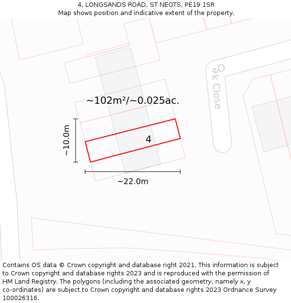 4, LONGSANDS ROAD, ST NEOTS, PE19 1SR: Plot and title map