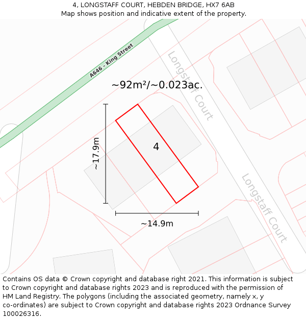 4, LONGSTAFF COURT, HEBDEN BRIDGE, HX7 6AB: Plot and title map