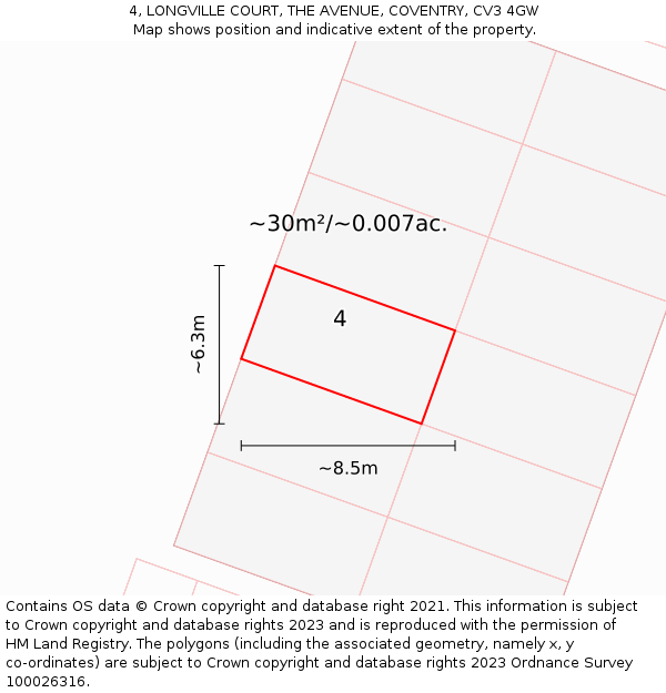 4, LONGVILLE COURT, THE AVENUE, COVENTRY, CV3 4GW: Plot and title map