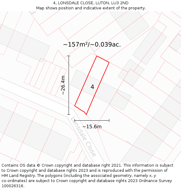 4, LONSDALE CLOSE, LUTON, LU3 2ND: Plot and title map