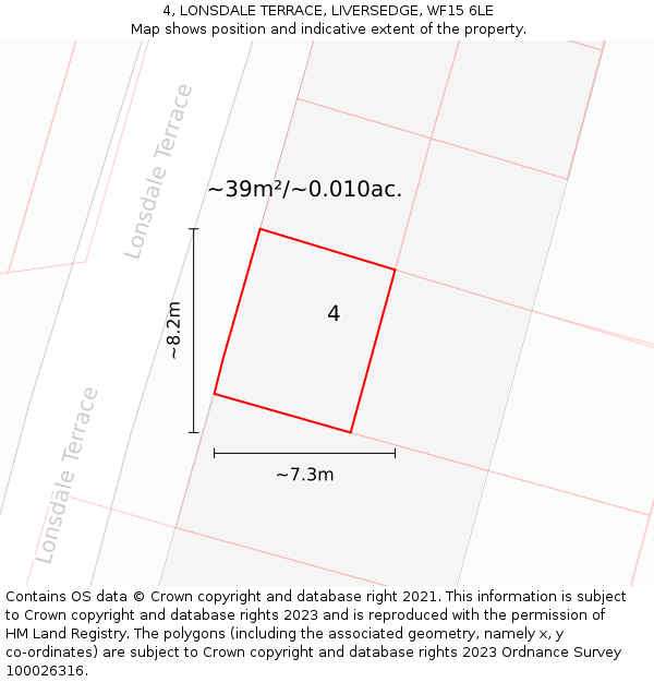4, LONSDALE TERRACE, LIVERSEDGE, WF15 6LE: Plot and title map