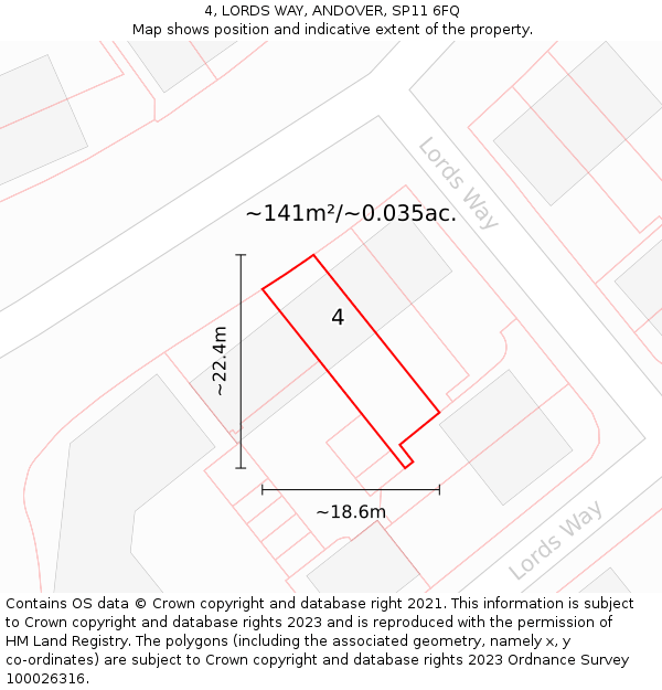 4, LORDS WAY, ANDOVER, SP11 6FQ: Plot and title map