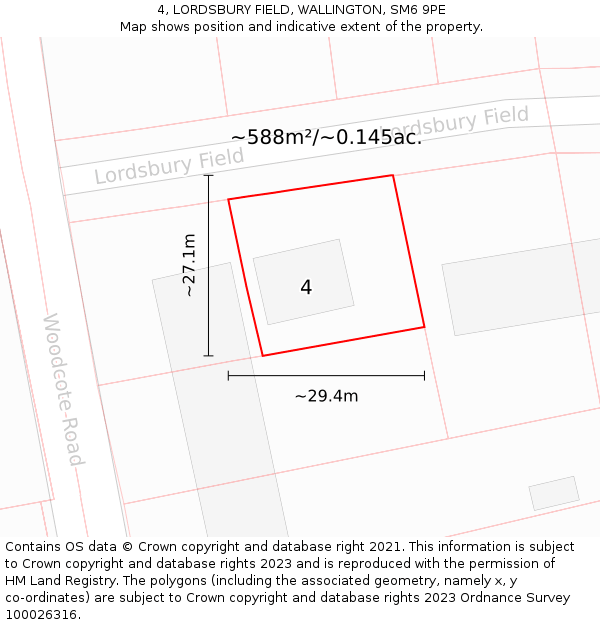 4, LORDSBURY FIELD, WALLINGTON, SM6 9PE: Plot and title map