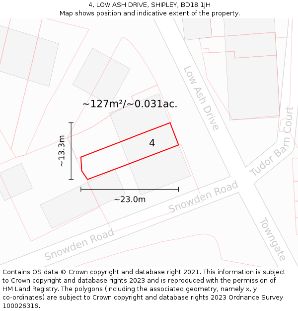 4, LOW ASH DRIVE, SHIPLEY, BD18 1JH: Plot and title map