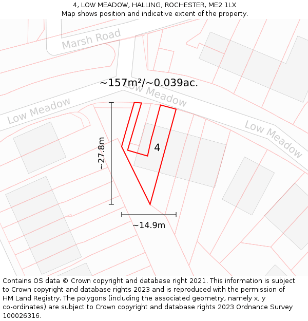 4, LOW MEADOW, HALLING, ROCHESTER, ME2 1LX: Plot and title map