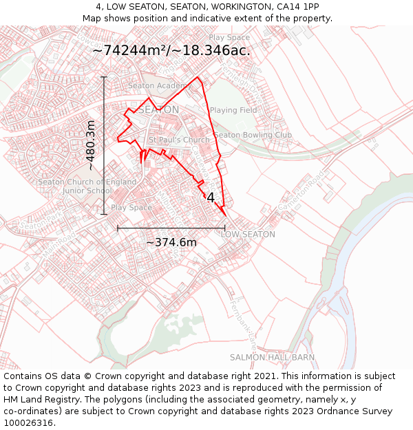 4, LOW SEATON, SEATON, WORKINGTON, CA14 1PP: Plot and title map