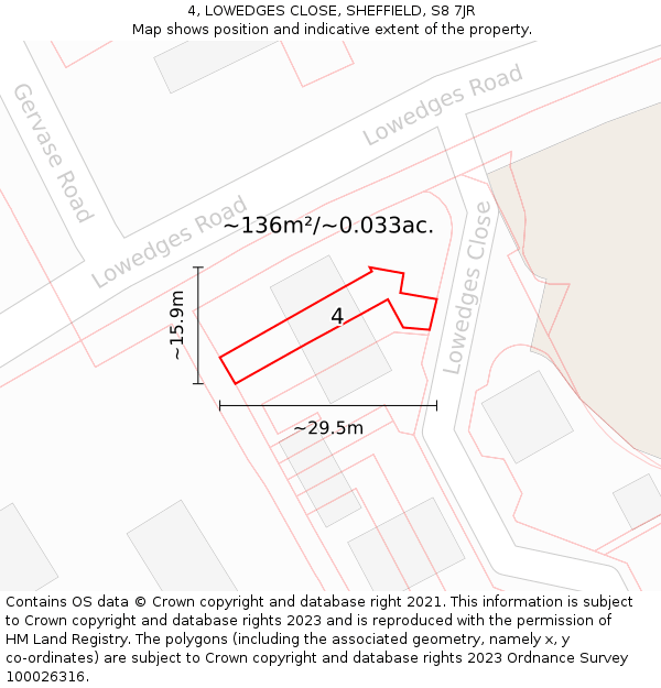 4, LOWEDGES CLOSE, SHEFFIELD, S8 7JR: Plot and title map