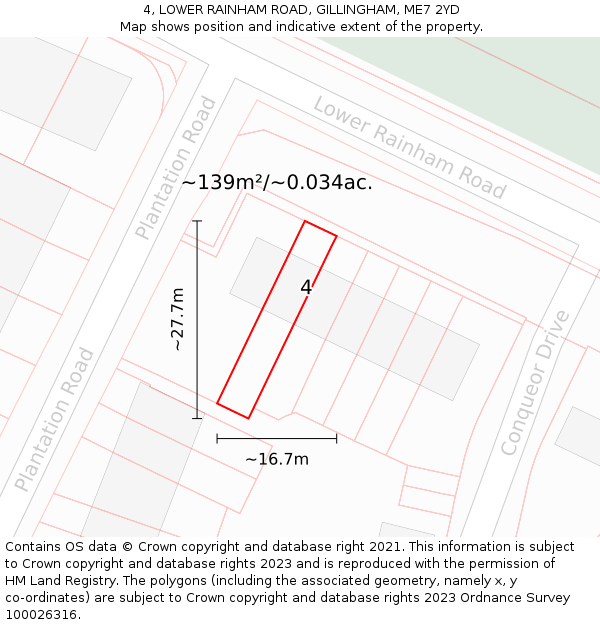 4, LOWER RAINHAM ROAD, GILLINGHAM, ME7 2YD: Plot and title map